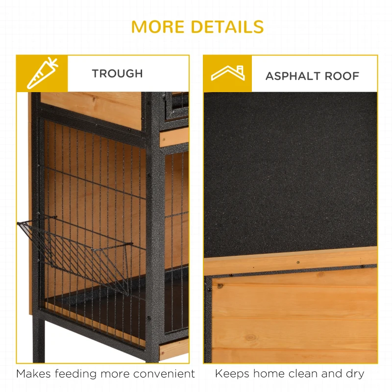 PawHut 48" 2-Story Large Rabbit Hutch Bunny Cage Wooden Pet House Metal Frame with Rooms, Ramp, No Leak Tray, Feeding Trough, Waterproof Asphalt Roof for Rabbits, Chickens, Ducks, Outdoor/Indoor