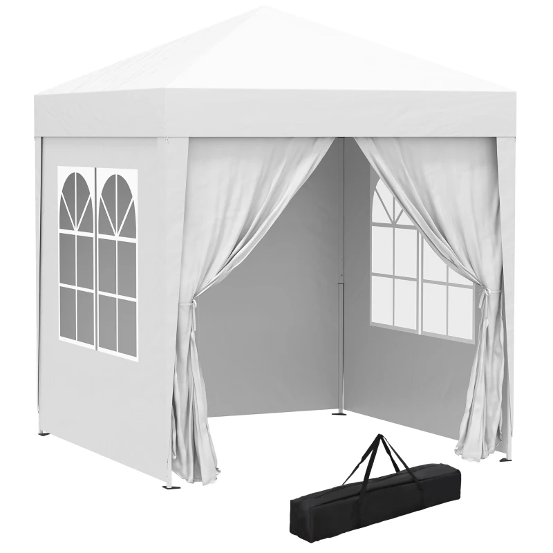 Outsunny 6.6'x6.6' Pop Up Canopy Tent with Sidewalls, Instant Sun Shelter Camping Gazebo with Carry Bag, White