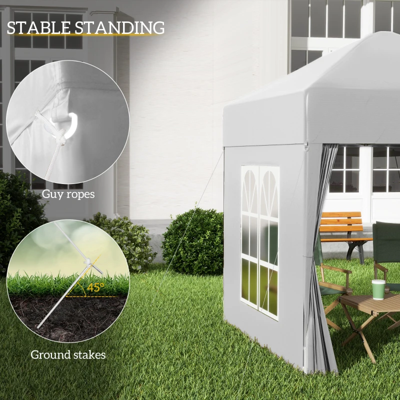 Outsunny 6.6'x6.6' Pop Up Canopy Tent with Sidewalls, Instant Sun Shelter Camping Gazebo with Carry Bag, White