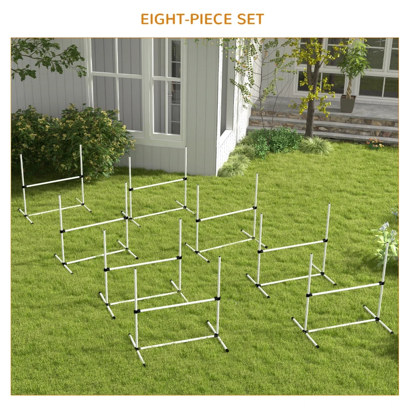 PawHut 8 Piece Dog Agility Set with Adjustable Height Jump Bars, Carry Bag, Displacing Top Bar, White