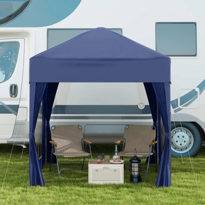 Outsunny 6.6'x6.6' Pop Up Canopy Tent with Sidewalls, Instant Sun Shelter Camping Gazebo with Carry Bag, Blue