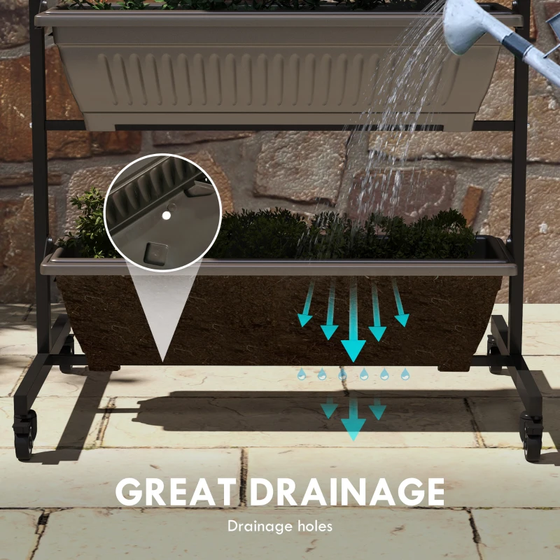 Outsunny 4-Tier Vertical Raised Garden Planter with 4 Boxes, Wheels, Outdoor Plant Stand for Vegetable Flowers, Brown