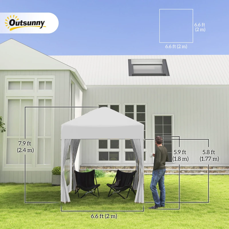 Outsunny 6.6'x6.6' Pop Up Canopy Tent with Sidewalls, Instant Sun Shelter Camping Gazebo with Carry Bag, White