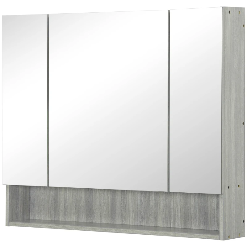 kleankin Wall Mounted Bathroom Medicine Cabinet with Mirror and Adjustable Shelves, Grey