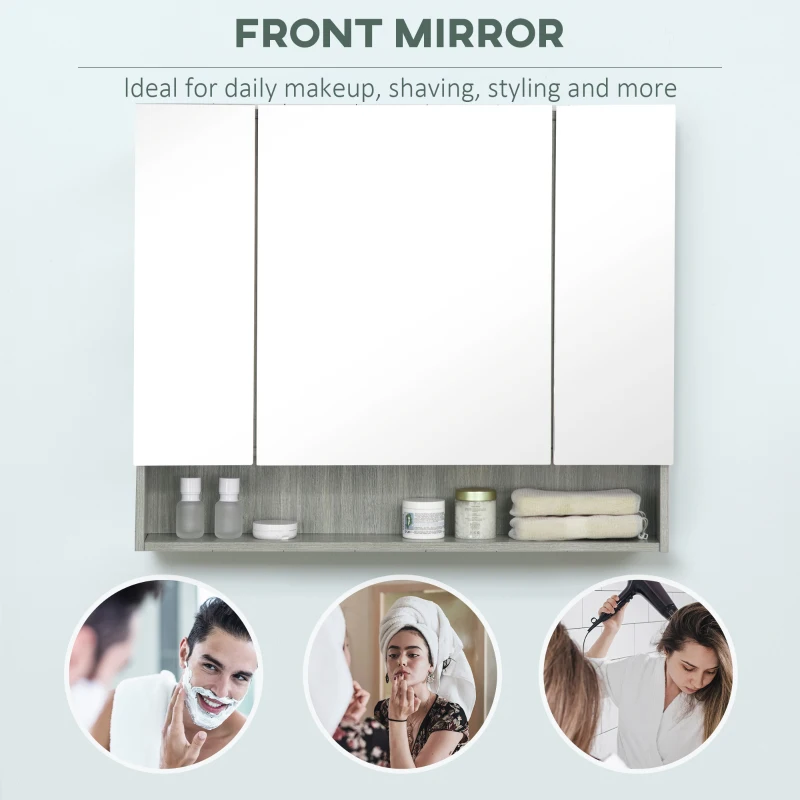 kleankin Wall Mounted Bathroom Medicine Cabinet with Mirror and Adjustable Shelves, Grey