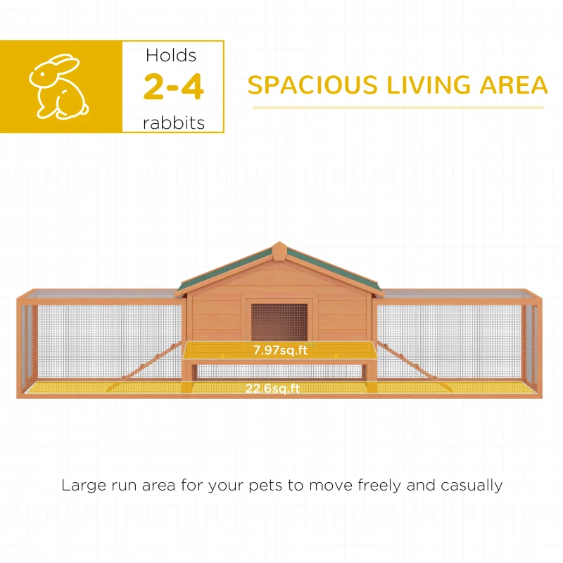 PawHut 122" Large Wooden Rabbit Hutch Bunny Hutch 2-Story Pet House Cage with Ramps, Lockable Doors, Run Area and Asphalt Roof for Outdoor Use, Natural