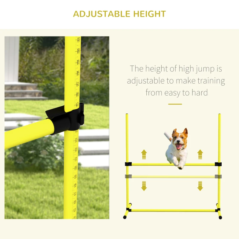 PawHut 4 Piece Dog Agility Set with Adjustable Height Jump Bars, Carry Bag, Displacing Top Bar, Yellow Yellow