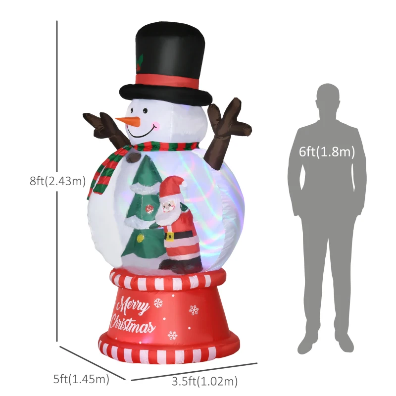 Outsunny 8ft Inflatable Christmas Snowman with Crystal Ball Body and Black Hat, Blow-Up Outdoor LED Yard Display for Lawn Garden Party