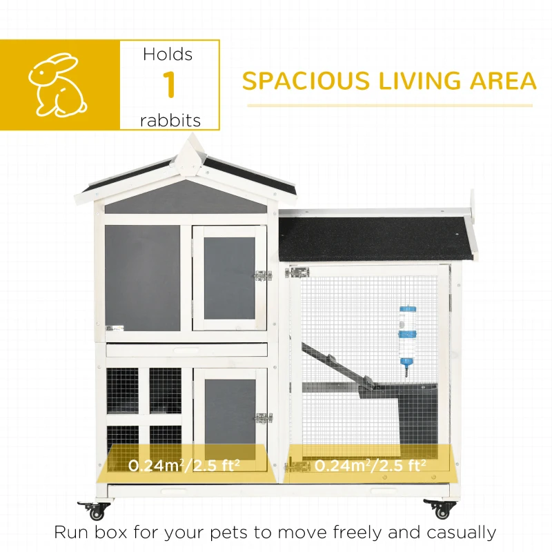 PawHut 43" Indoor Rabbit Hutch with an Extra Hideout, 2-Story Bunny Rabbit Cage Playpen Cottage with Space-Saving Design, Bunny Hutch with Removable Tray, Gray
