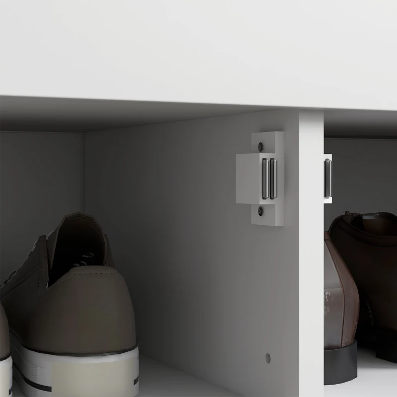 HOMCOM Shoe Storage Bench, Modern Entryway Bench with Cushion, Hidden Compartments, Adjustable Shelves, Shutter Doors, White