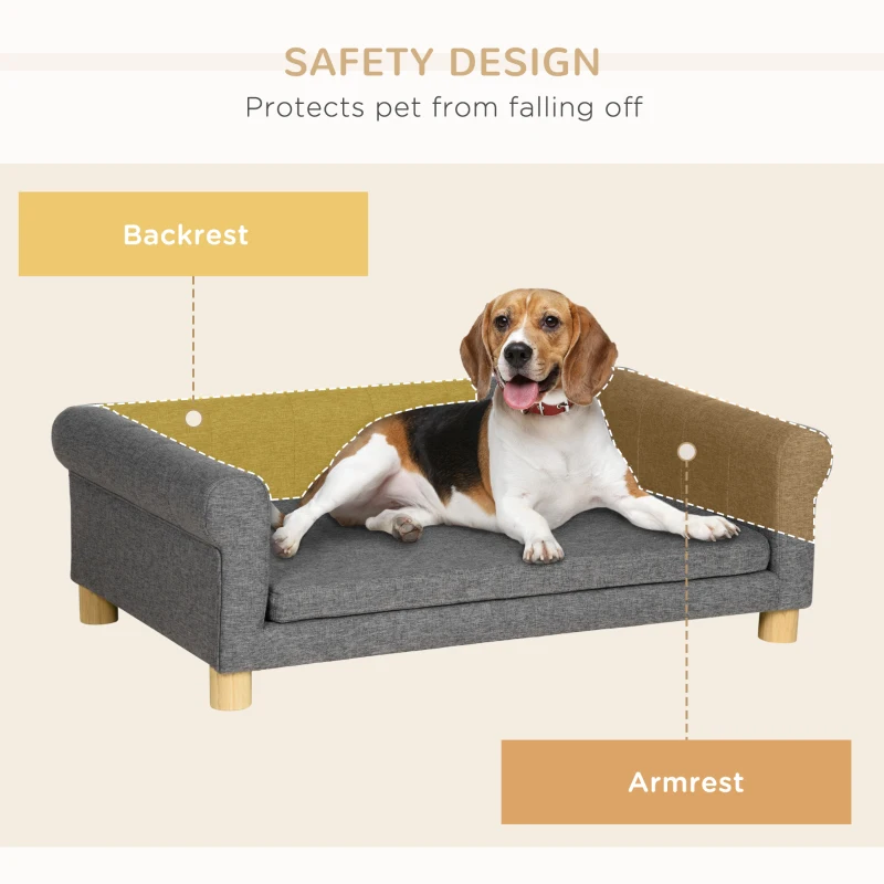 PawHut Medium to Large Dog Couch Bed, Pet Sofa with Removable Seat Cushion and Elevated Base, Dark Gray