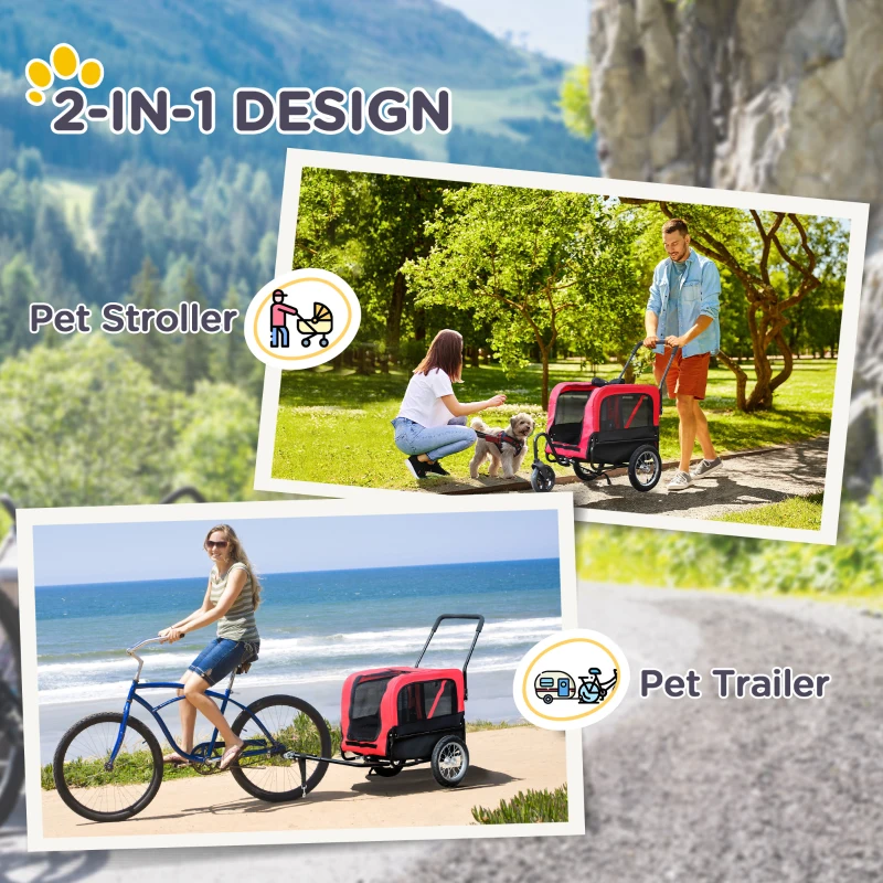 Aosom 2-in-1 Small Dog Bike Trailer and Bike Stroller with Hitch, Bicycle Trailer Sidecar Bike Wagon Cart Carrier Attachment for Travel, Red