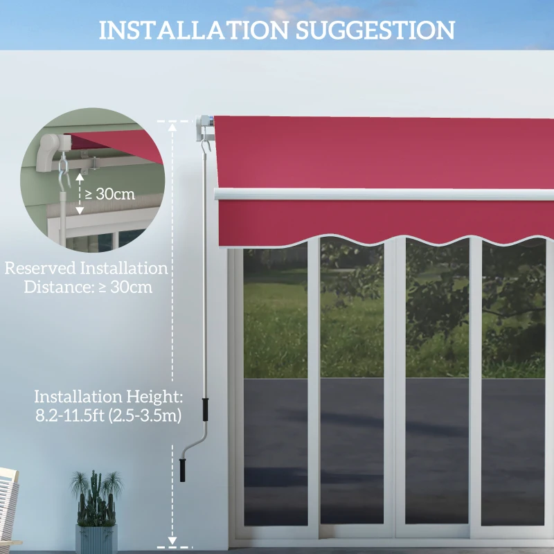 Outsunny 13'x8' Manual Retractable Patio Awning Water-resistant Sun Shade Outdoor Deck Window Door Canopy Shelter Aluminum Frame (Wine Red)