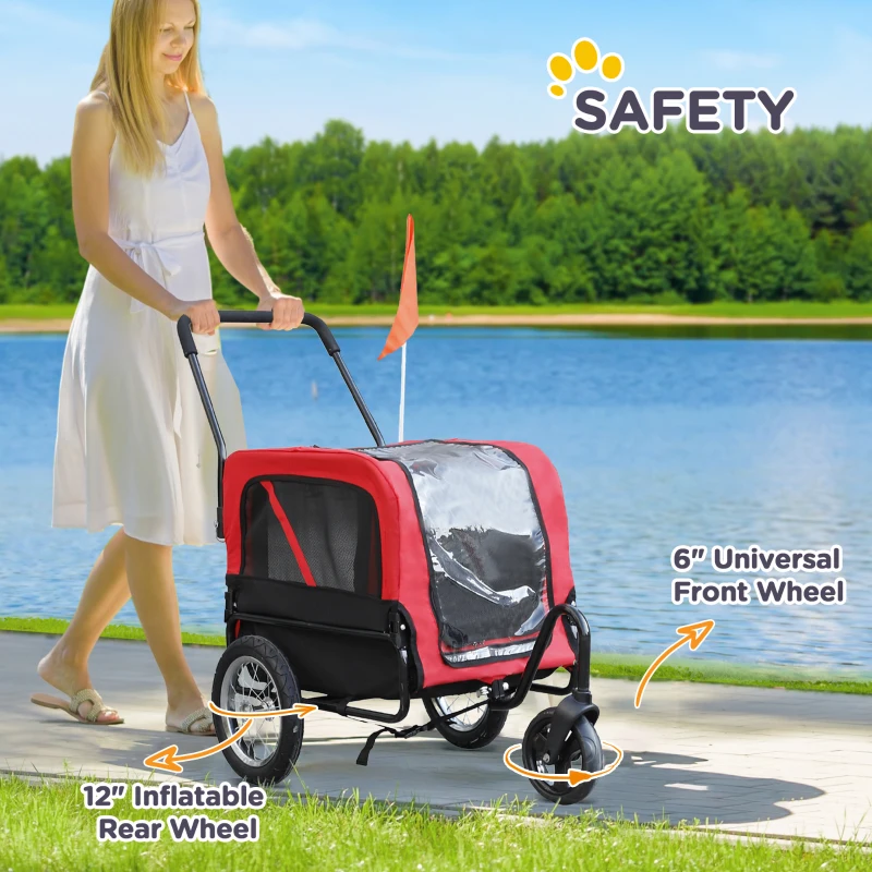 Aosom 2-in-1 Small Dog Bike Trailer and Bike Stroller with Hitch, Bicycle Trailer Sidecar Bike Wagon Cart Carrier Attachment for Travel, Red