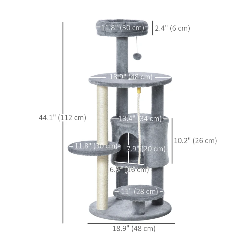PawHut 41" Cat Tree Tower Activity Center with Condo, Scratching Posts and Hanging Toys, Dark Grey