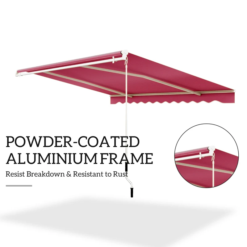 Outsunny 13'x8' Manual Retractable Patio Awning Water-resistant Sun Shade Outdoor Deck Window Door Canopy Shelter Aluminum Frame (Wine Red)