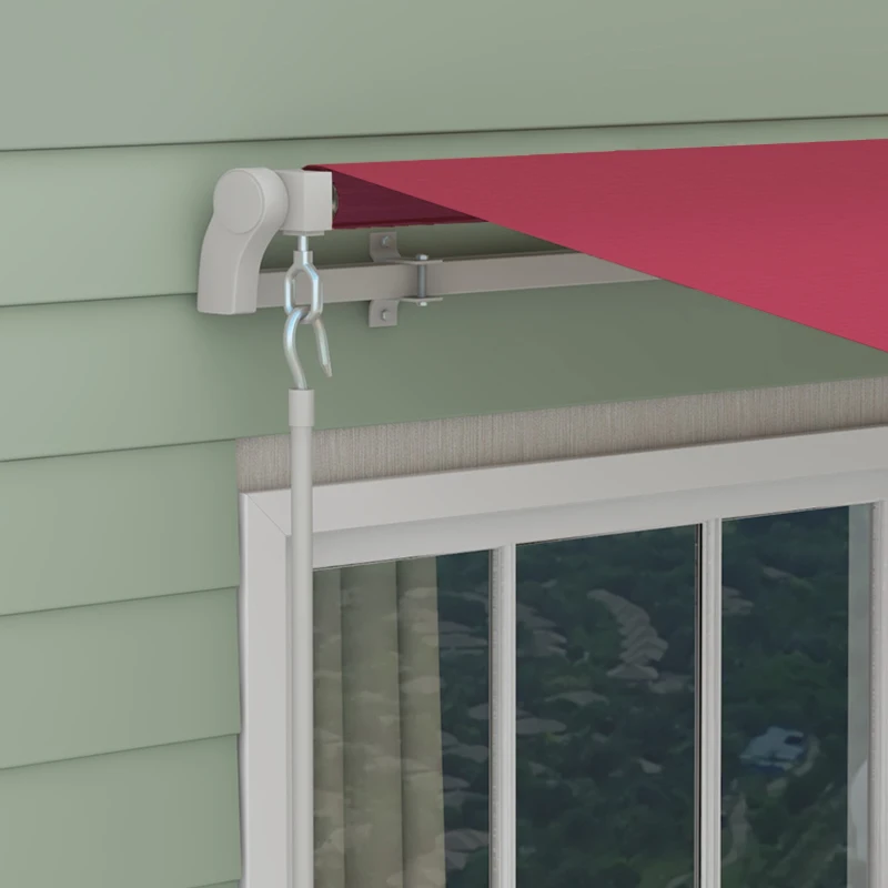Outsunny 13'x8' Manual Retractable Patio Awning Water-resistant Sun Shade Outdoor Deck Window Door Canopy Shelter Aluminum Frame (Wine Red)