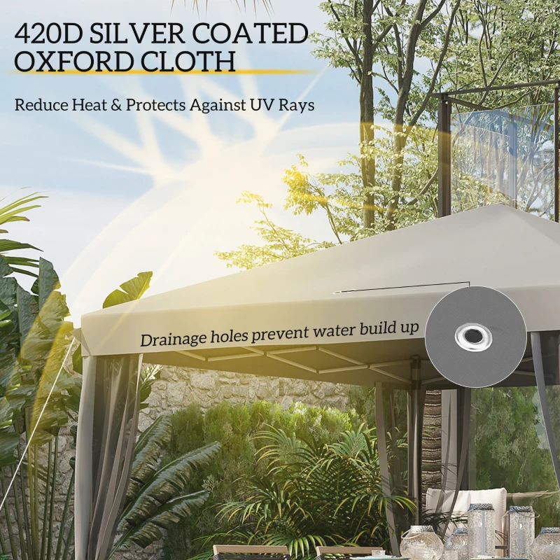 Outsunny 10' x 10' Pop Up Canopy Tent Gazebo with Removable Mesh Sidewall Netting, Carry Bag for Backyard Patio Outdoor, Light Grey