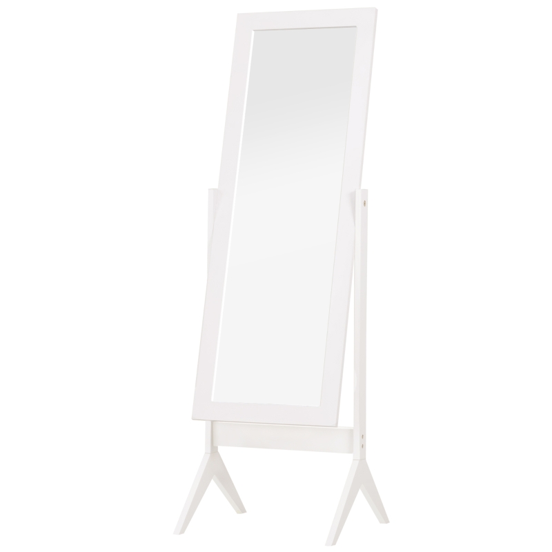 HOMCOM Full Length Mirror, Free Standing Full Body Mirror with Rectangular Frame, Adjustable Angle for Dressing Room, Bedroom, Living Room, White