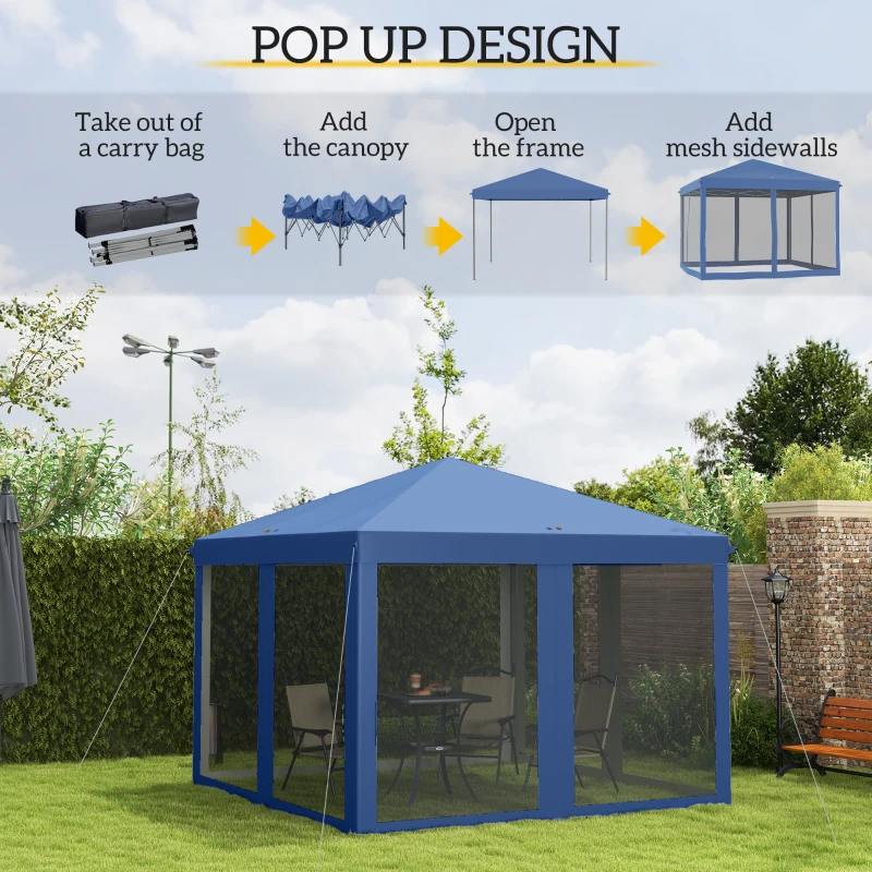 Outsunny 10'x10' Pop-Up Canopy Party Tent, Beige, with Detachable Mesh Walls for Outdoor Events, Easy Assembly