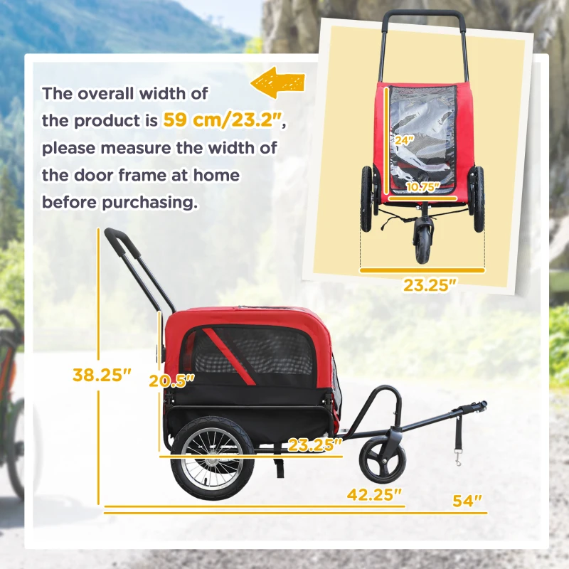 Aosom 2-in-1 Small Dog Bike Trailer and Bike Stroller with Hitch, Bicycle Trailer Sidecar Bike Wagon Cart Carrier Attachment for Travel, Red