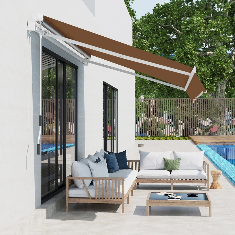 Outsunny 10' x 8' Manual Retractable Awning, Sun Shade Shelter Canopy, with Aluminum Frame and UV Protection for Patio Deck Yard Window Door, Coffee