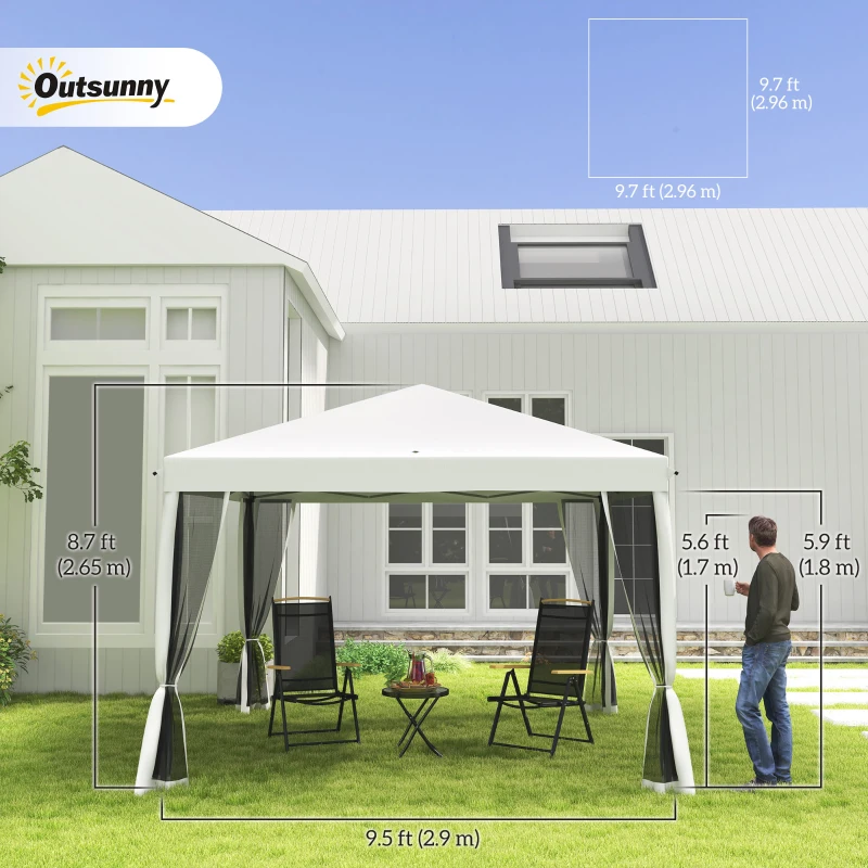 Outsunny 10' x 10' Pop Up Canopy Tent Gazebo with Removable Mesh Sidewall Netting, Carry Bag for Backyard Patio Outdoor, Cream