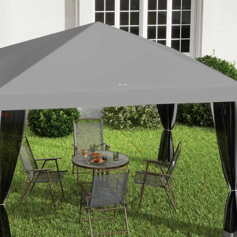 Outsunny 10' x 10' Pop Up Canopy Tent Gazebo with Removable Mesh Sidewall Netting, Carry Bag for Backyard Patio Outdoor, Light Grey