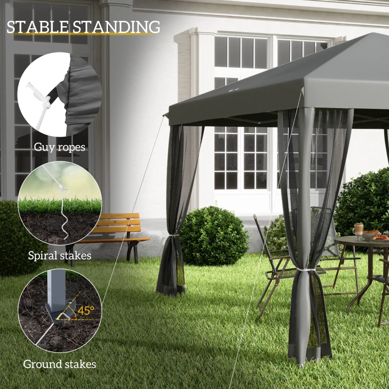 Outsunny 10' x 10' Pop Up Canopy Tent Gazebo with Removable Mesh Sidewall Netting, Carry Bag for Backyard Patio Outdoor, Light Grey