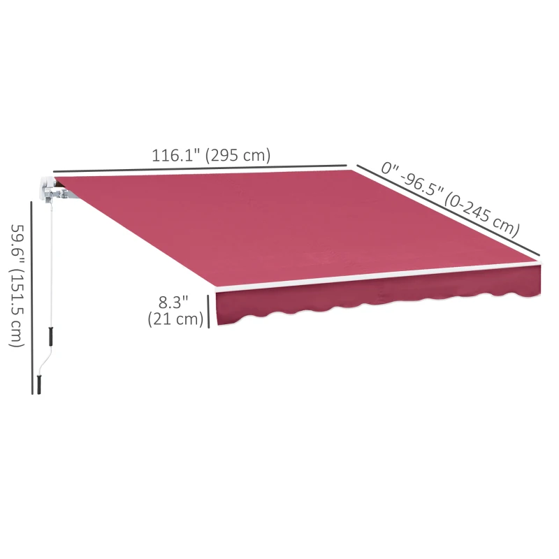 Outsunny 10' x 8' Manual Retractable Awning, Sun Shade Shelter Canopy, with Aluminum Frame and UV Protection for Patio Deck Yard Window Door, Wine Red