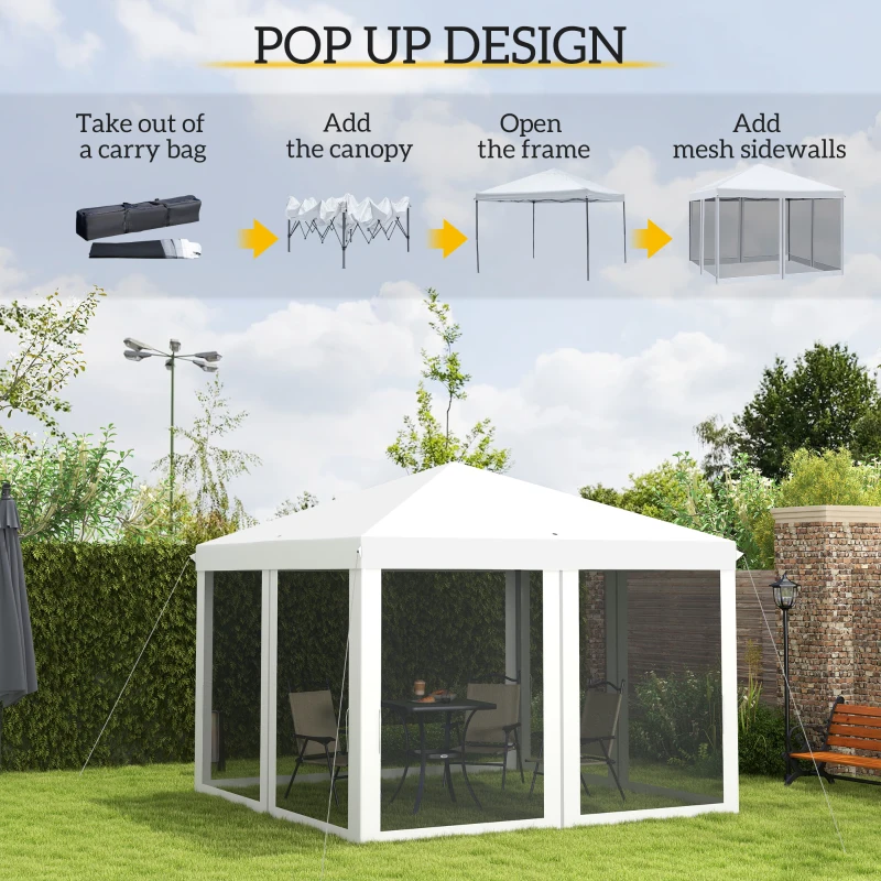 Outsunny 10' x 10' Pop Up Canopy Tent Gazebo with Removable Mesh Sidewall Netting, Carry Bag for Backyard Patio Outdoor, Cream
