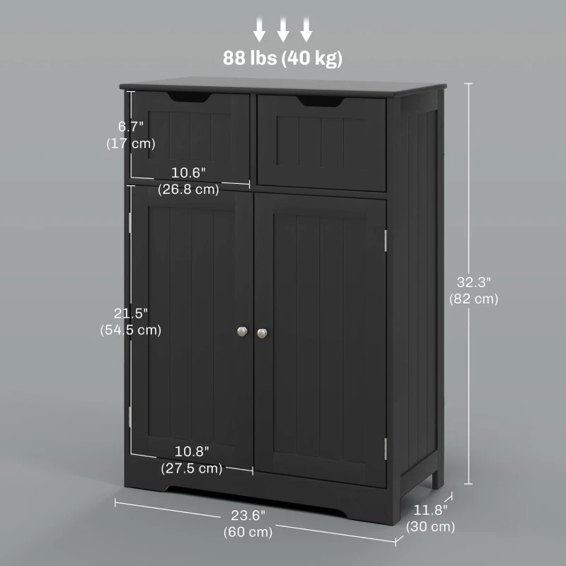 kleankin Bathroom Cabinet, Bathroom Storage Cabinet with 2 Drawers, Adjustable Shelf for Living Room, Entryway, Black