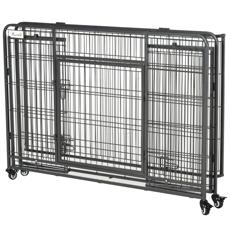 PawHut Folding Design Heavy Duty Metal Dog Cage Crate & Kennel with Removable Tray and Cover, & 4 Locking Wheels, Indoor/Outdoor 49"
