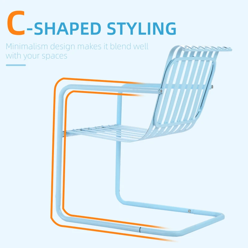 Outsunny 3 Pieces Patio Bistro Set, Metal Frame Garden Coffee Table Set with 2 Chairs & Round Table for Outdoor Yard Porch Poolside Balcony, Sky Blue