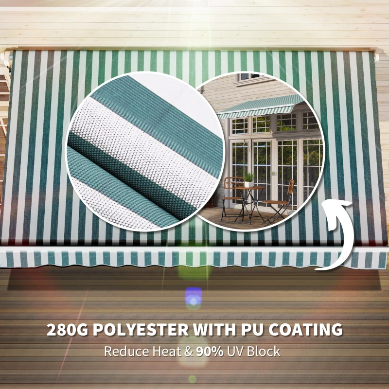 Outsunny 10' x 8' Manual Retractable Awning, Sun Shade Shelter Canopy, with Aluminum Frame and UV Protection for Patio Deck Yard Window Door, Green Stripe