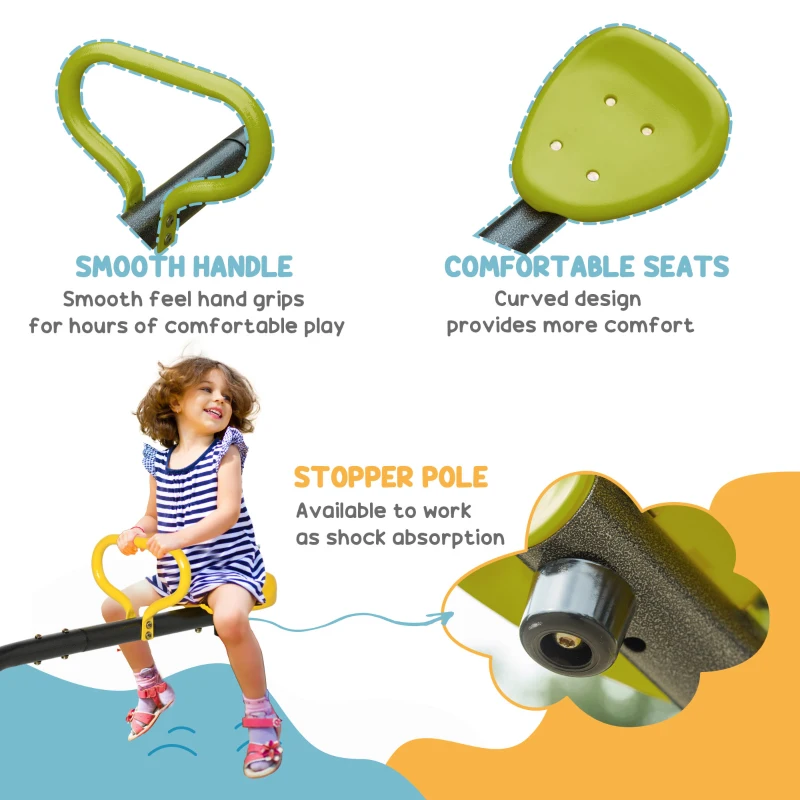 HOMCOM Kids Spinning Seesaw Swivel Teeter Totter Playground Equipment 360° Rotation Child Seesaw Rocker Swing Green & Grey