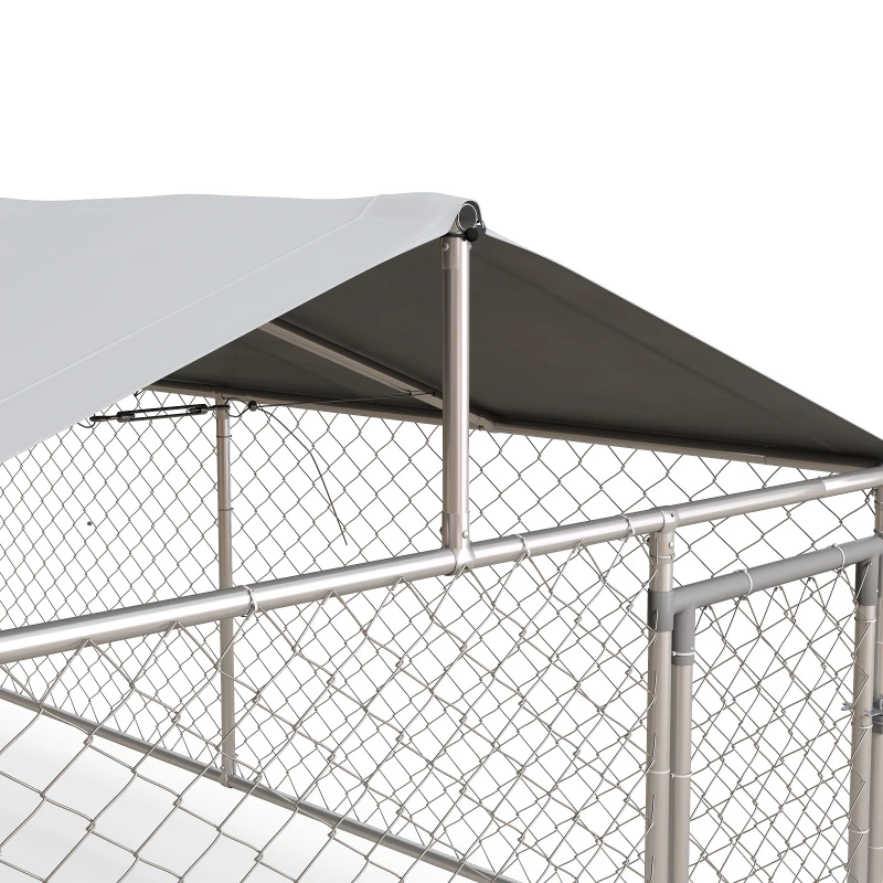 PawHut 19.7' x 7.5' x 4.9' Outdoor Dog Kennel for Large-Sized Dogs with Waterproof UV Resistant Roof, Silver(m-8)