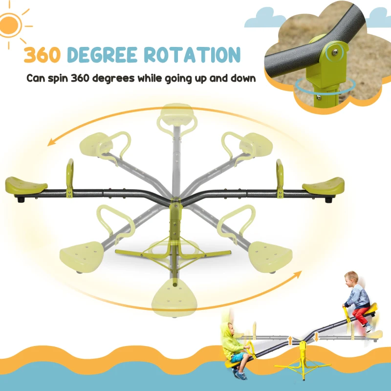 HOMCOM Kids Spinning Seesaw Swivel Teeter Totter Playground Equipment 360° Rotation Child Seesaw Rocker Swing Green & Grey