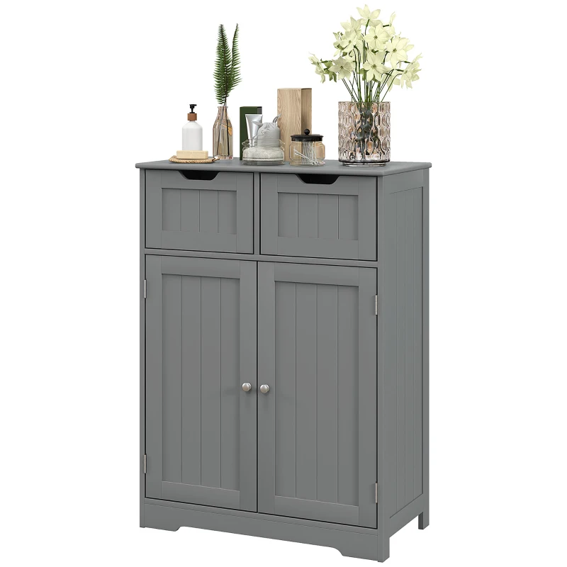 kleankin Bathroom Cabinet, Bathroom Storage Cabinet with 2 Drawers, Adjustable Shelf for Living Room, Entryway, Grey