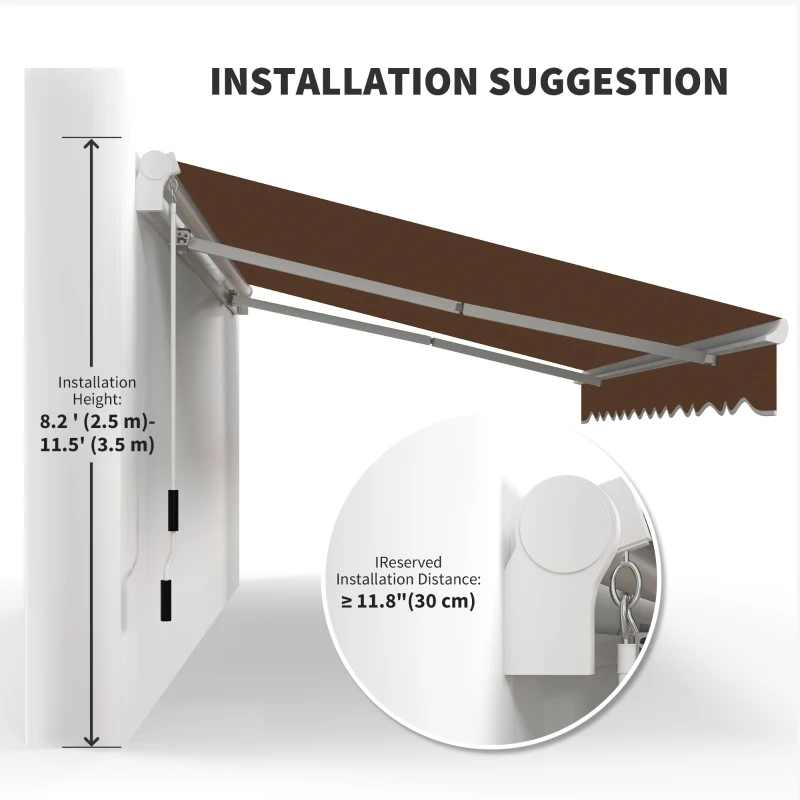 Outsunny 13' x 8' Manual Retractable Patio Awning Sun Shade Outdoor Deck Window Door Canopy Shelter Aluminum Frame Coffee