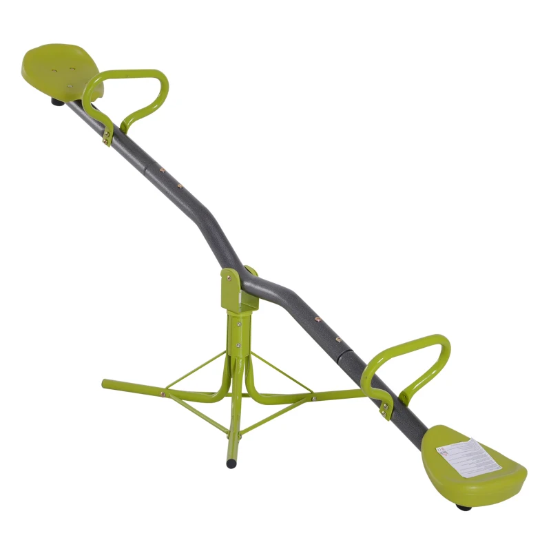 HOMCOM Kids Spinning Seesaw Swivel Teeter Totter Playground Equipment 360° Rotation Child Seesaw Rocker Swing Green & Grey