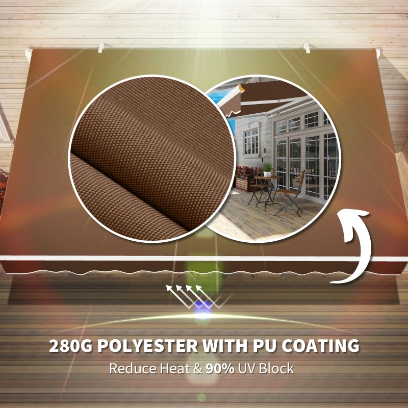 Outsunny 13' x 8' Manual Retractable Patio Awning Sun Shade Outdoor Deck Window Door Canopy Shelter Aluminum Frame Coffee