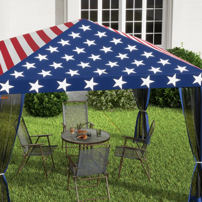 Outsunny 10' x 10' Pop Up Canopy Tent with Netting, Instant Gazebo, Screen House Room with Carry Bag, Height Adjustable, for Outdoor, Garden, Patio, Camping, American Flag