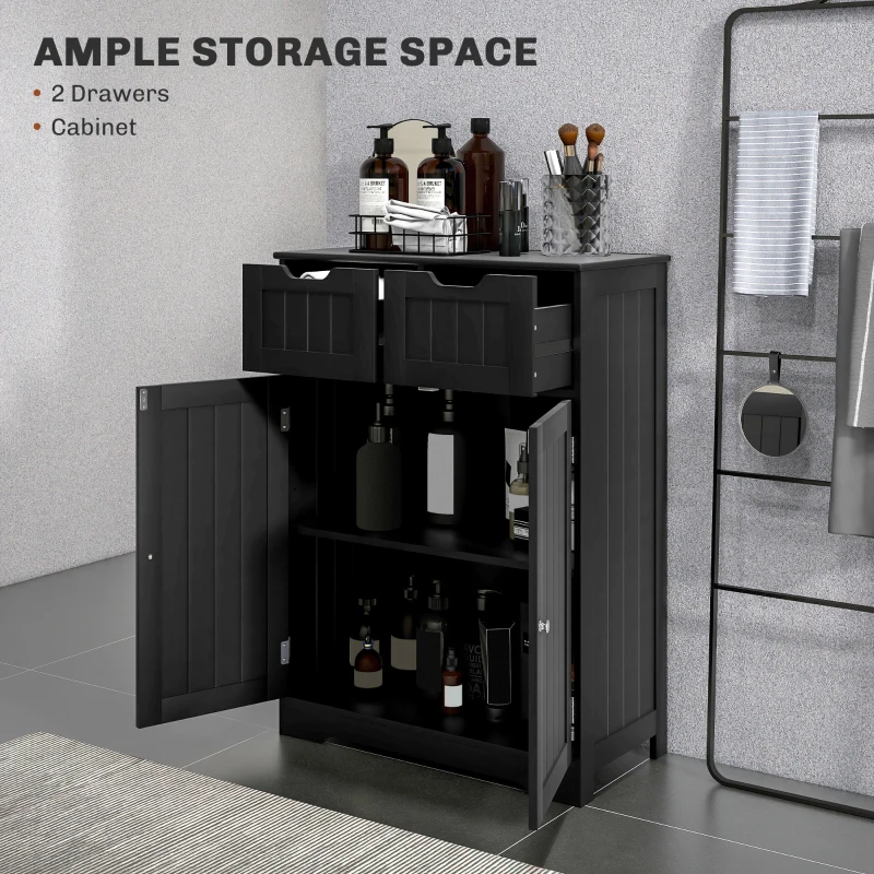 kleankin Bathroom Cabinet, Bathroom Storage Cabinet with 2 Drawers, Adjustable Shelf for Living Room, Entryway, Black