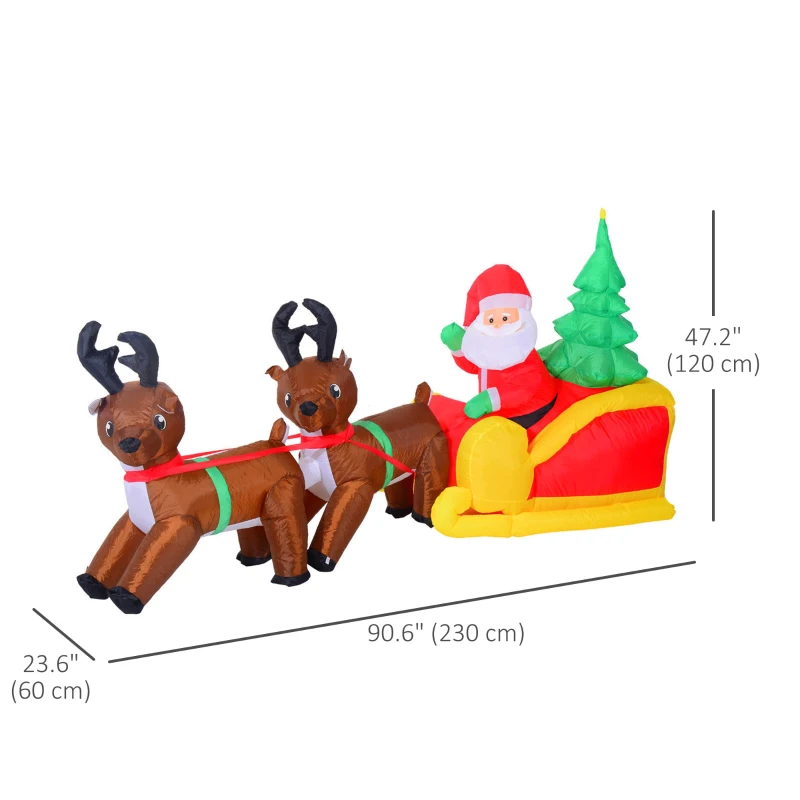 HOMCOM 7' Inflatable Christmas Santa in Sleigh Reindeer LED Lighted Decoration