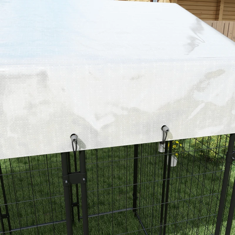 PawHut 7.8' x 6' Outdoor Dog Kennel with Waterproof Cover, Extra Large Dog Playpen, Durable with Two Part Door Design, Silver, for Large Dogs & Pets
