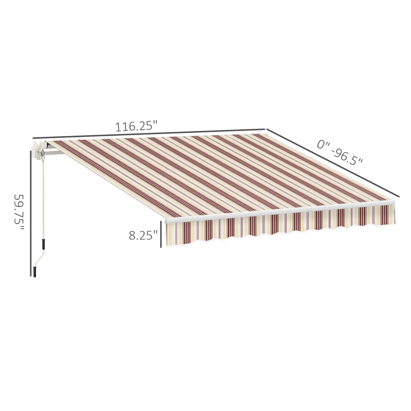 Outsunny 10' x 8' Retractable Awning, Patio Awnings, Sunshade Shelter w/ Manual Crank Handle, UV & Water-Resistant Fabric and Aluminum Frame for Deck, Balcony, Yard, Red & Beige