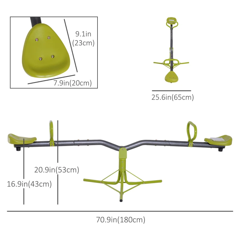 HOMCOM Kids Spinning Seesaw Swivel Teeter Totter Playground Equipment 360° Rotation Child Seesaw Rocker Swing Green & Grey