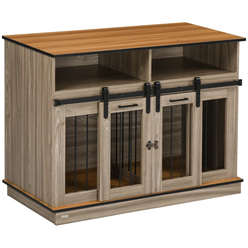 PawHut Modern Dog Crate End Table, Dual Room with Removable Panel, Stylish Pet Furniture