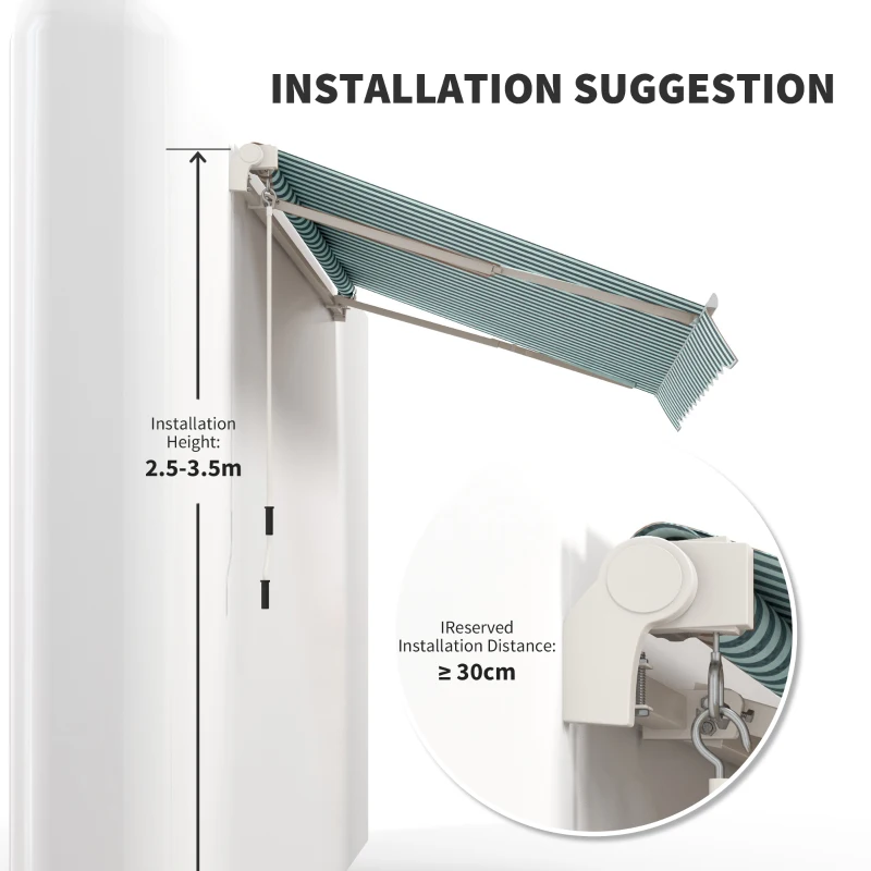 Outsunny 10' x 8' Manual Retractable Awning, Sun Shade Shelter Canopy, with Aluminum Frame and UV Protection for Patio Deck Yard Window Door, Green Stripe